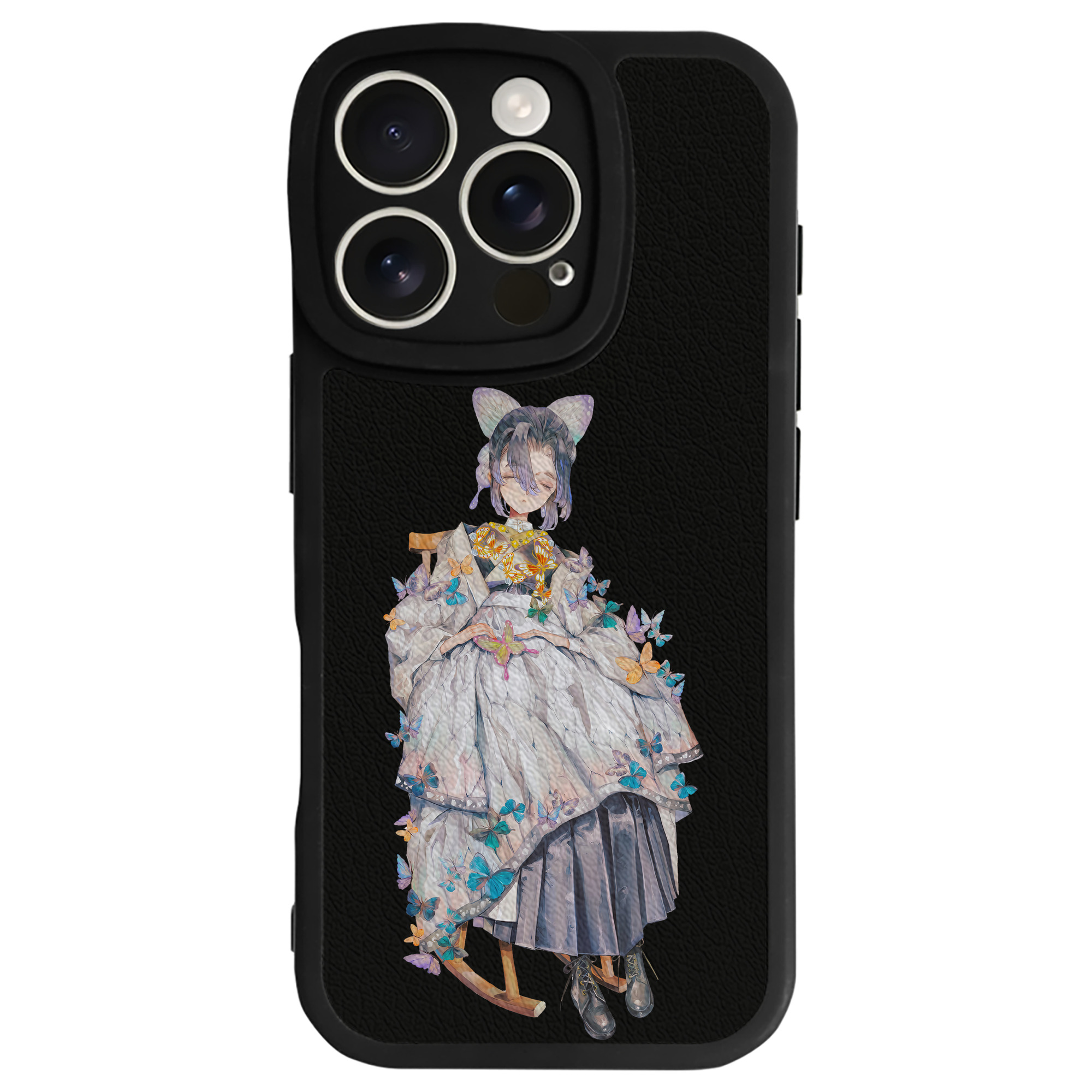 （画像用） 鬼滅の刃（きめつのやいば）蟲柱-胡蝶 しのぶ／こちょう しのぶ Kochou Shinobu 【iPhone 16シリーズ対応】シリコンスマホケース（レザー調） 材質：シリコン